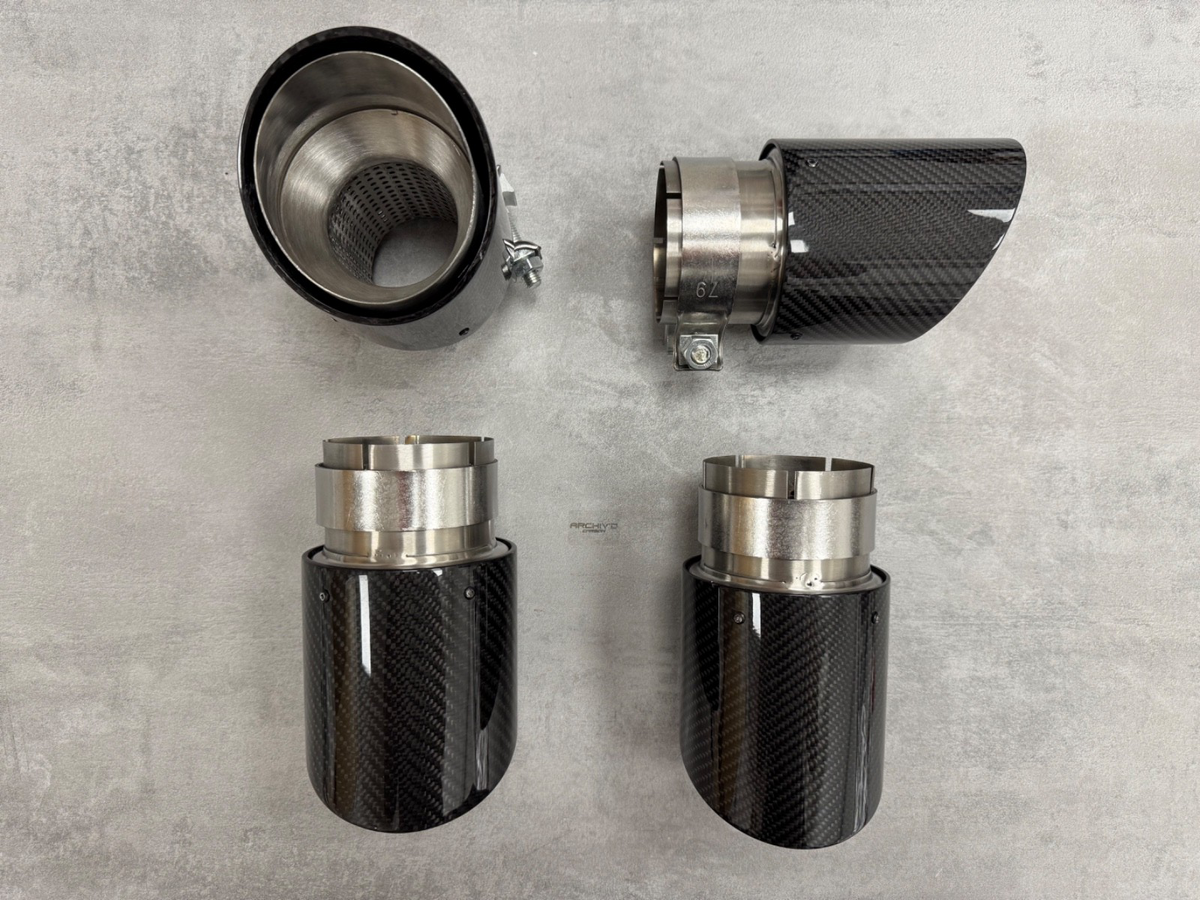 BMW G90 M5 Dry Carbon Fibre Gloss Brushed Steel Exhaust Tips Set