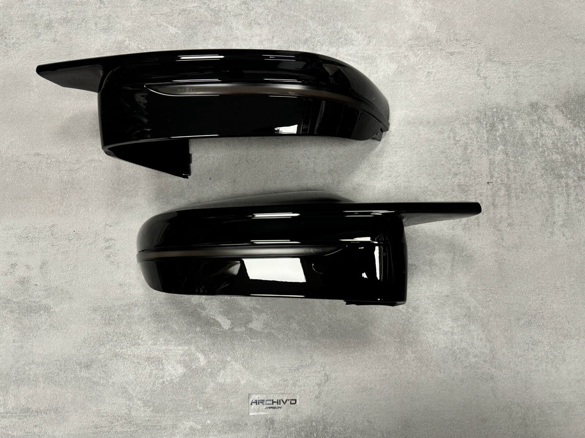 BMW G11 G20 G22 G30 Gloss Black Wing Mirror Caps + Tinted Dynamic Indicators RHD