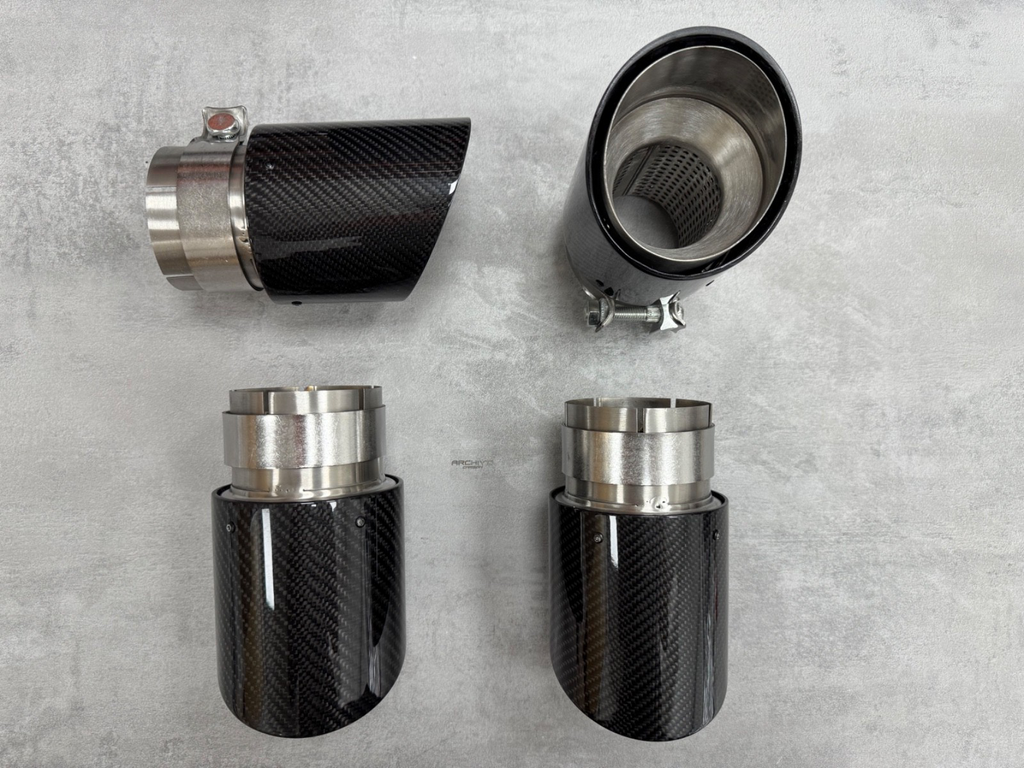 BMW G90 M5 Dry Carbon Fibre Gloss Brushed Steel Exhaust Tips Set